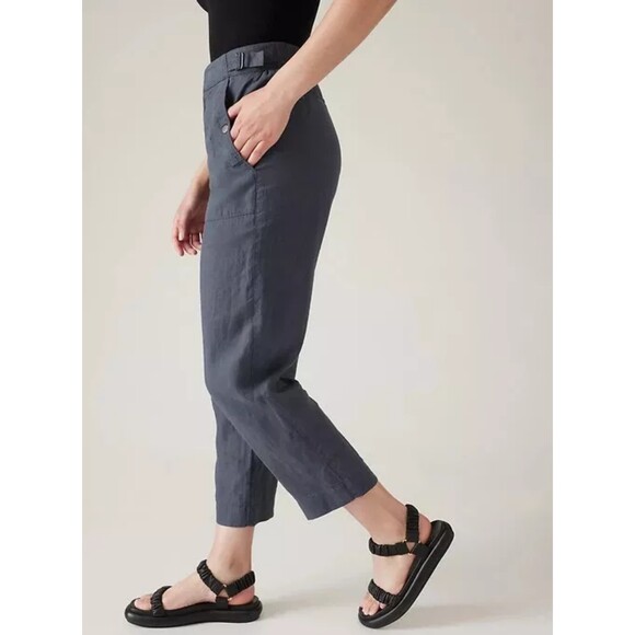 ATHLETA Voyager 100% LINEN PANTS Size 8 Granite Blue - Picture 2 of 9